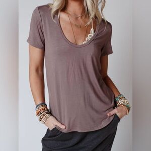 NWT! Scoop Neck Bralette Tee in Mocha XL